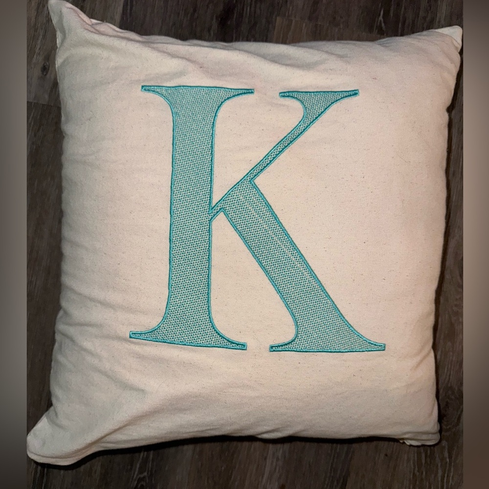 Thirty-one Pillow Cover 18 x 18 turquoise letter K